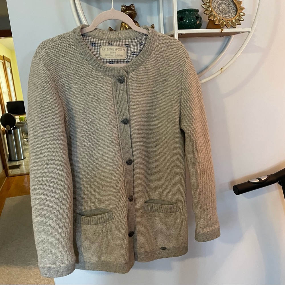 Giesswein Women's Medium M Gray Grey Wool Sweater Lined Cardigan
